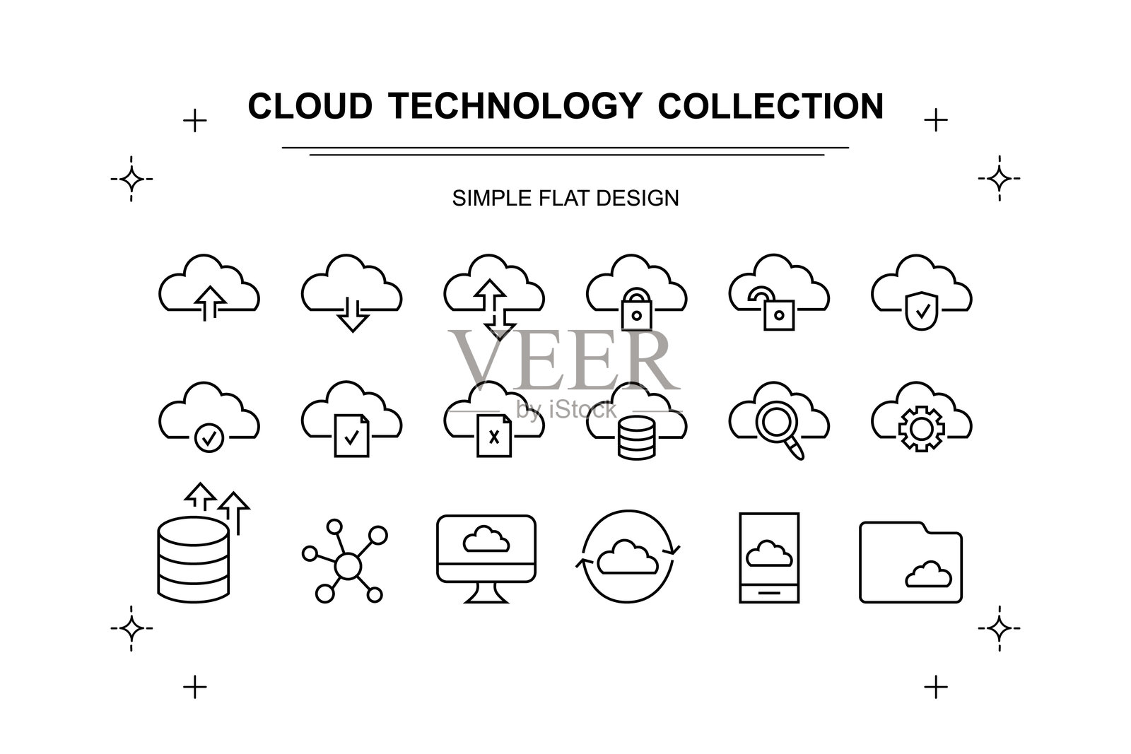 云技术线条图标集。插画图片素材