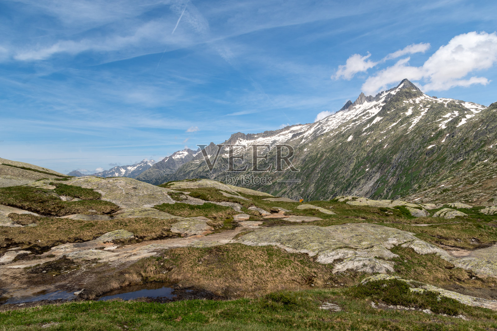 瑞士格林梅尔山口的山景。照片摄影图片