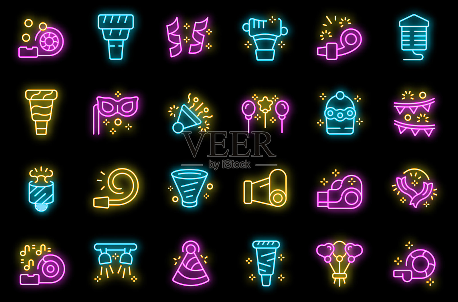 派对喇叭图标集 矢量霓虹灯插画图片素材
