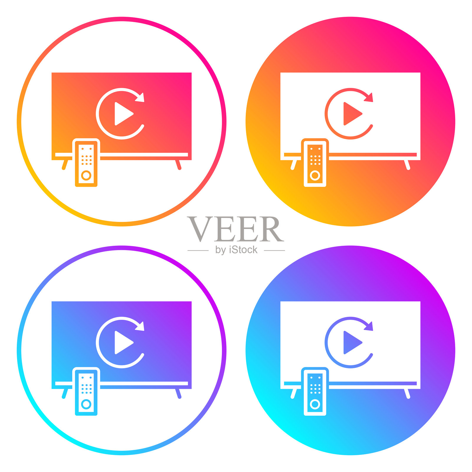 电视上的重播。带有颜色渐变的圆形图标插画图片素材