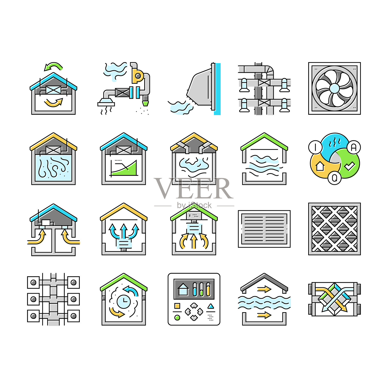 空气通风冷风扇图标集矢量图插画图片素材