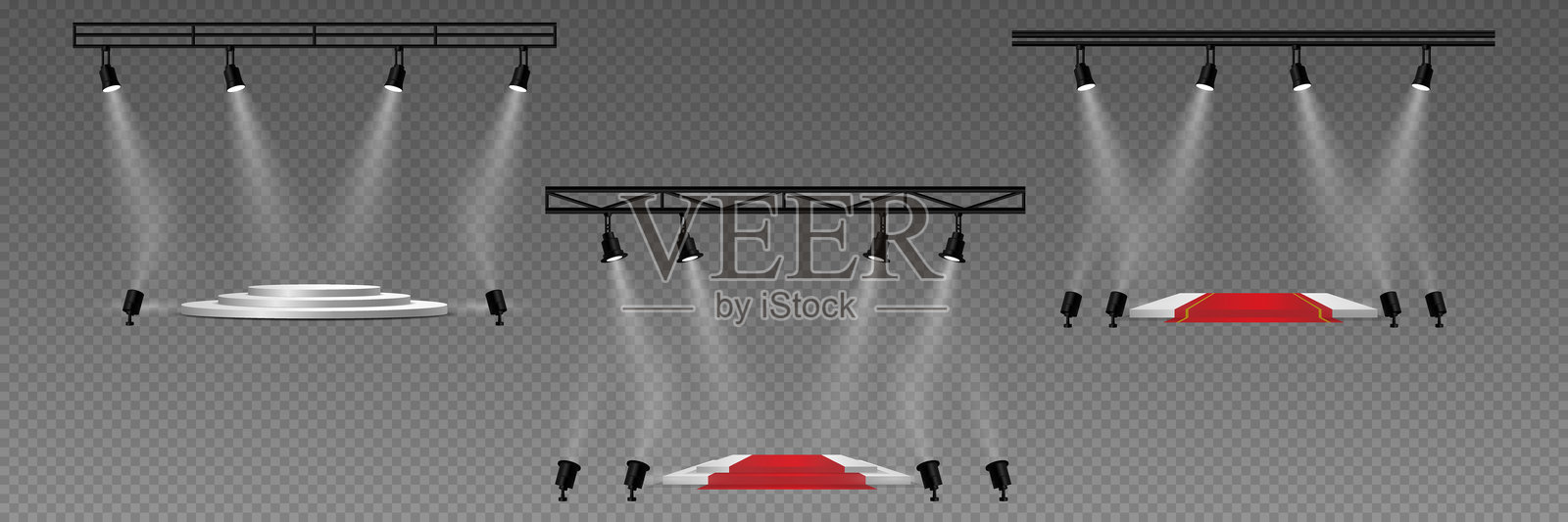 讲台和工作室的真实而明亮的灯光,聚光灯光。插画图片素材