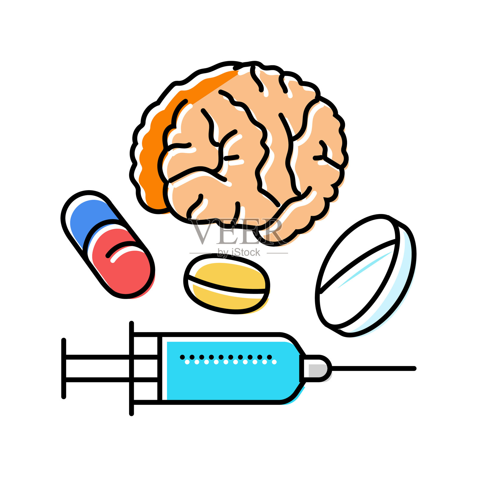 神经信息学 神经科学 神经病学 彩色图标 矢量插图插画图片素材