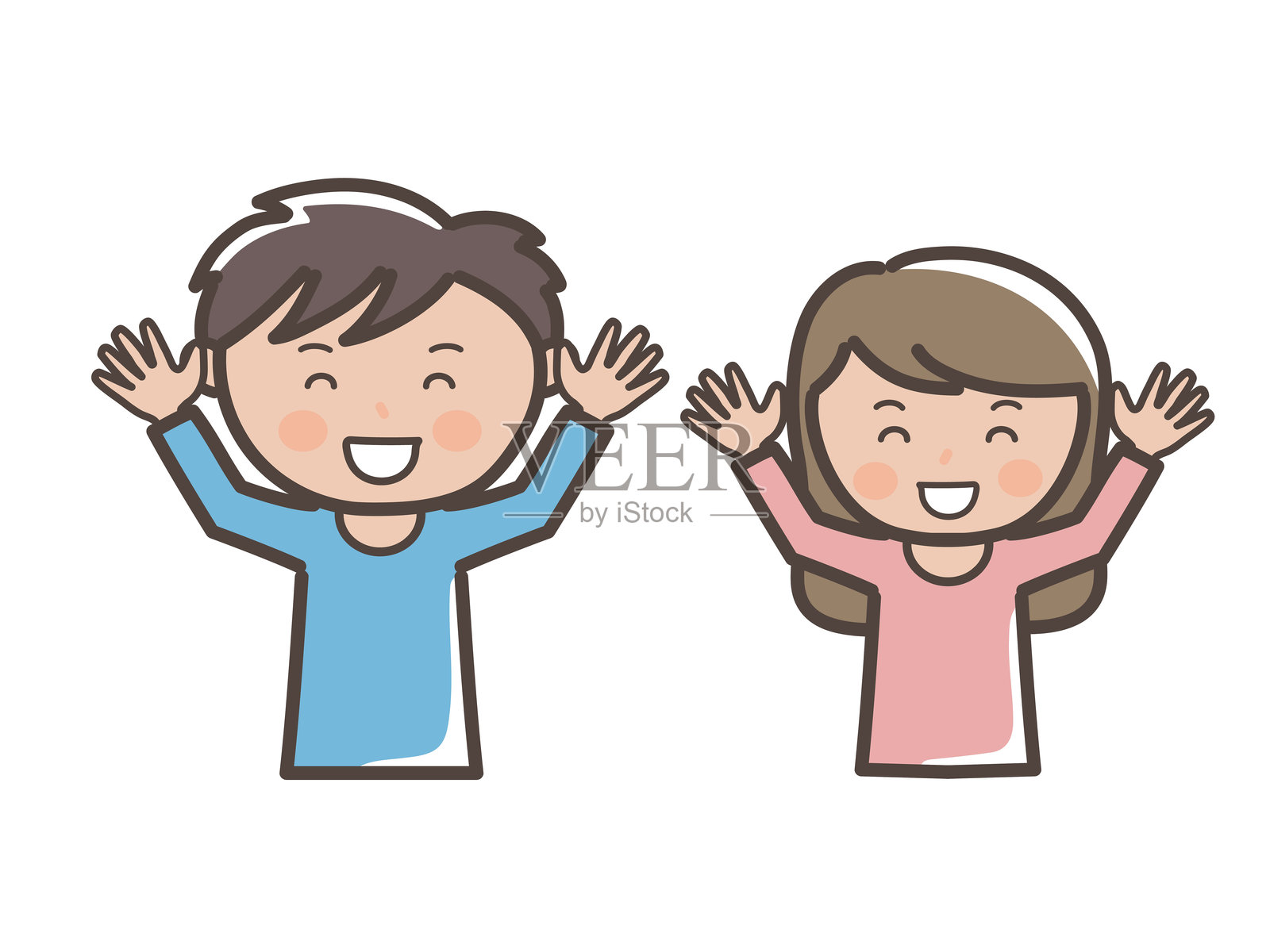 年轻男女欢呼的上半身插图插画图片素材