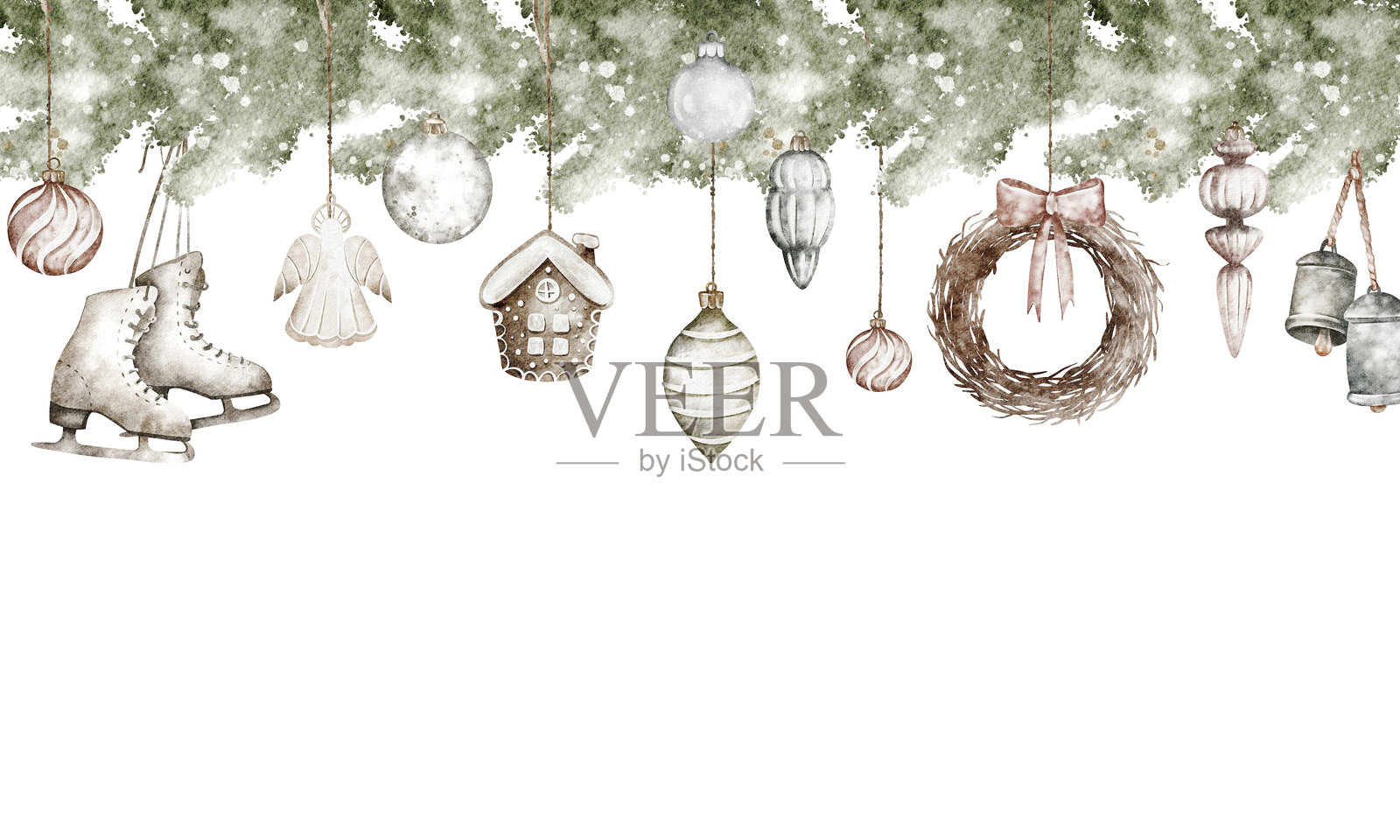 圣诞节横向边框与悬挂装饰插画图片素材