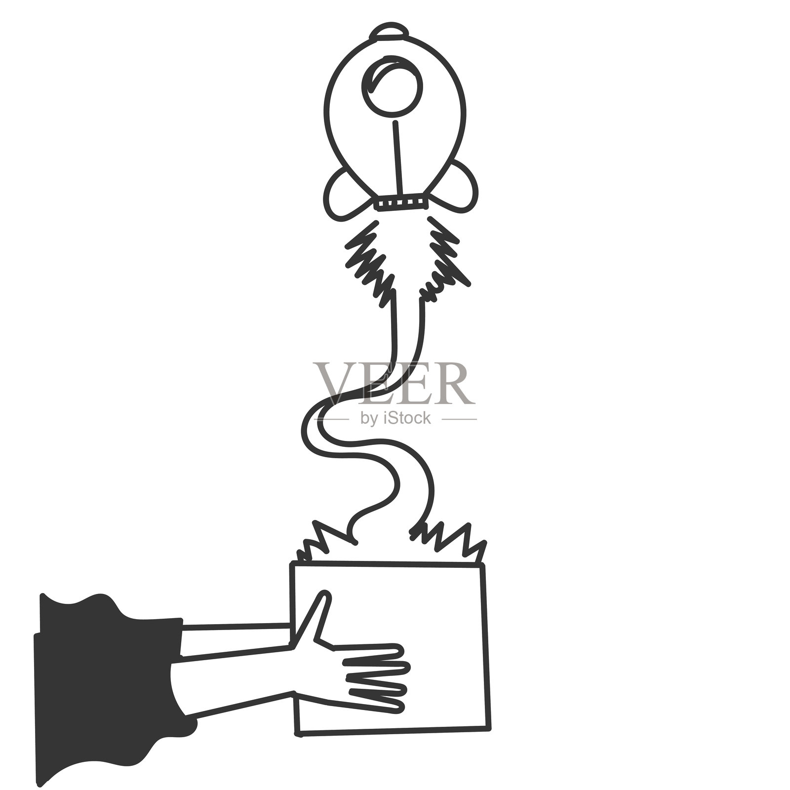 从包装盒内部发射火箭的涂鸦卡通插图插画图片素材