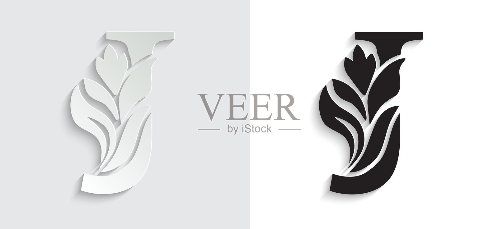 字母J。花卉字母。复古装饰字母表首字母。标志矢量图。插画图片素材