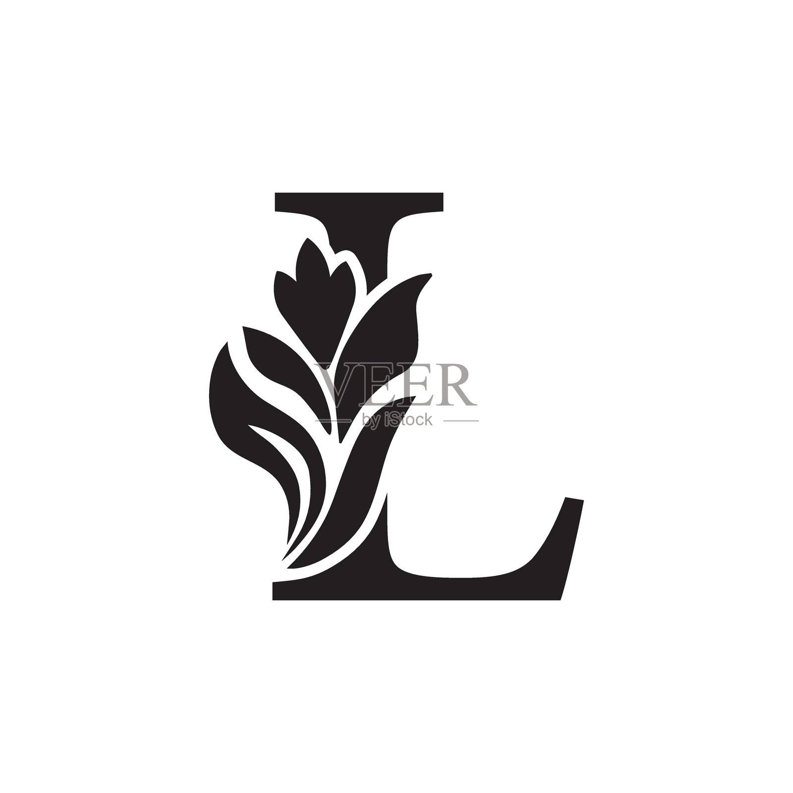 字母L。花卉字母。复古装饰首字母字母表。标志矢量图。插画图片素材