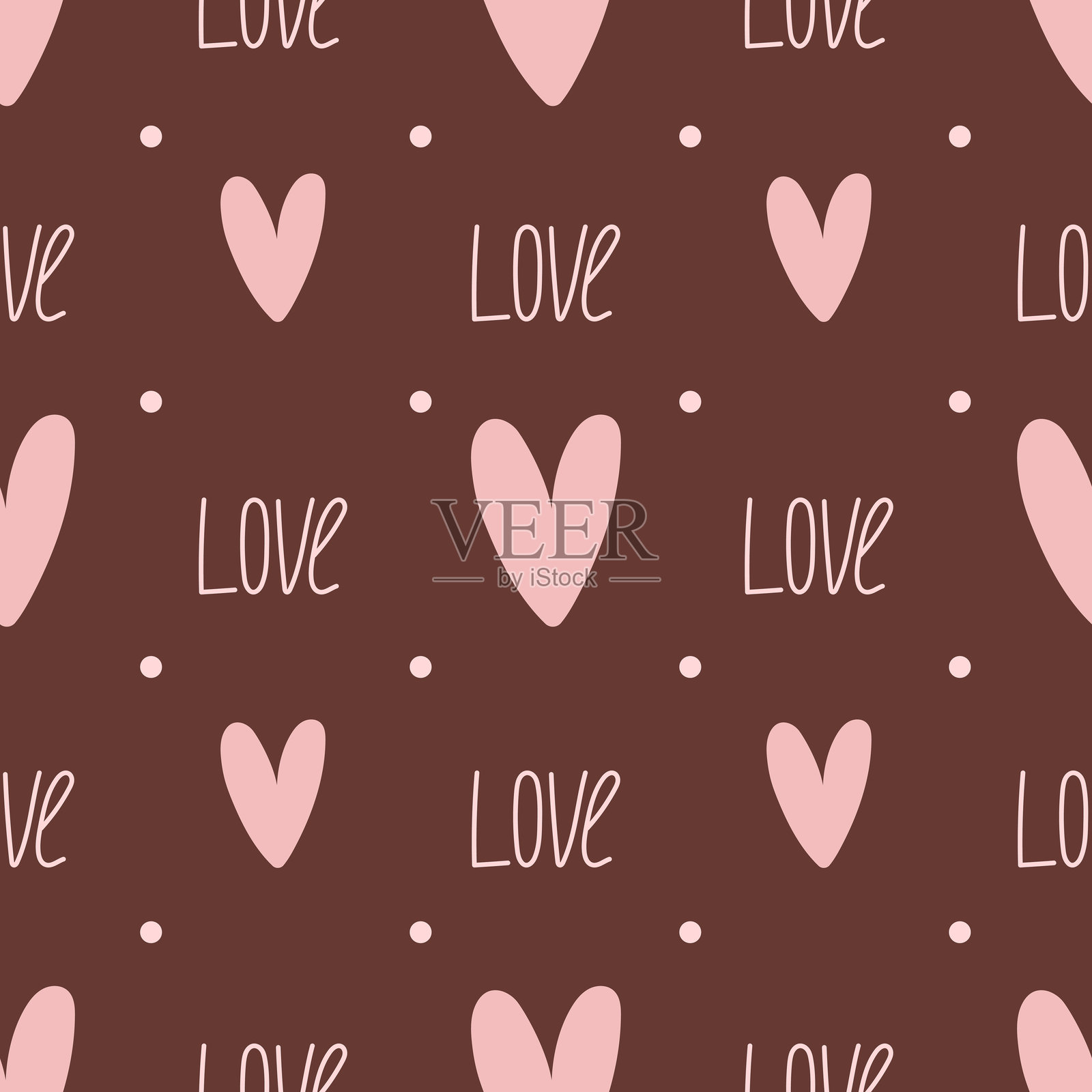 可爱的无缝图案,带有“爱”和心形字母。矢量粉彩背景。情人节和爱情主题。插画图片素材