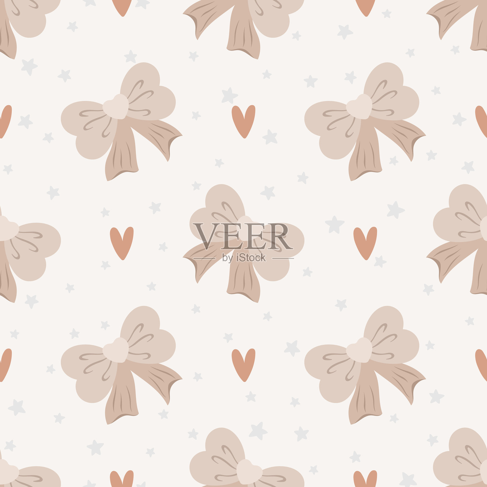 可爱的米色蝴蝶结无缝图案。矢量粉彩背景。情人节与爱情插画图片素材