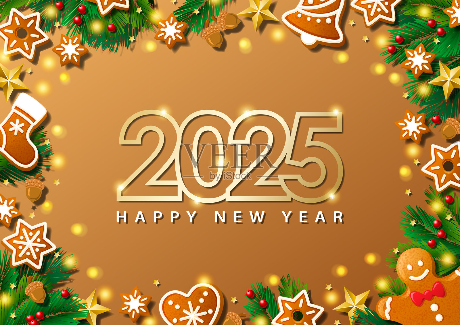 2025年新年姜饼饼干框架插画图片素材