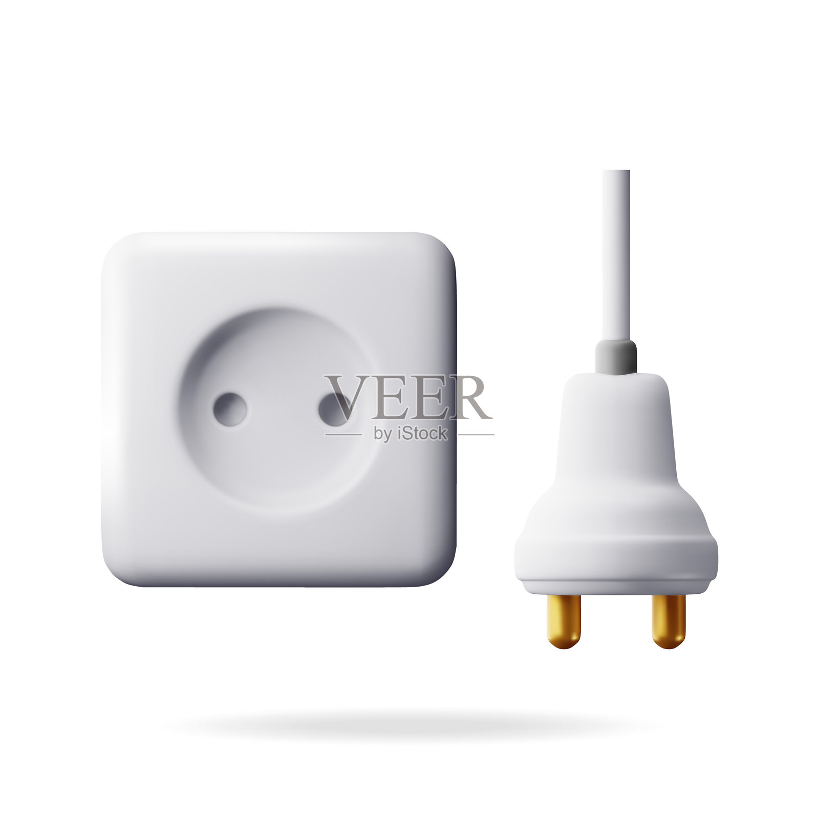 3D白色插头和插座隔离图插画图片素材