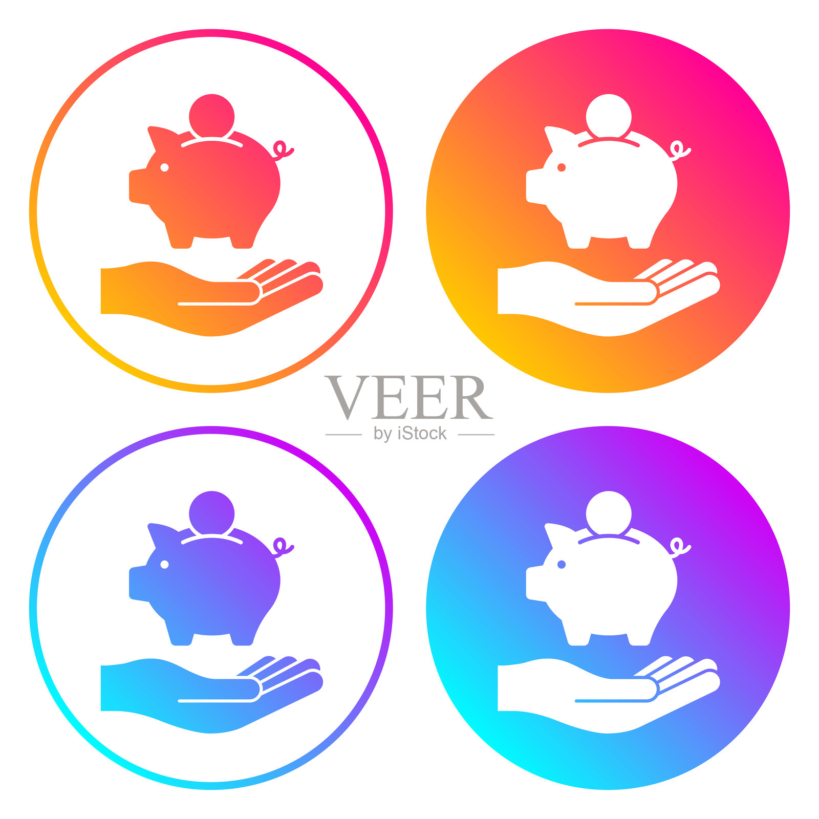 手握储蓄罐。带有渐变色的圆形图标插画图片素材