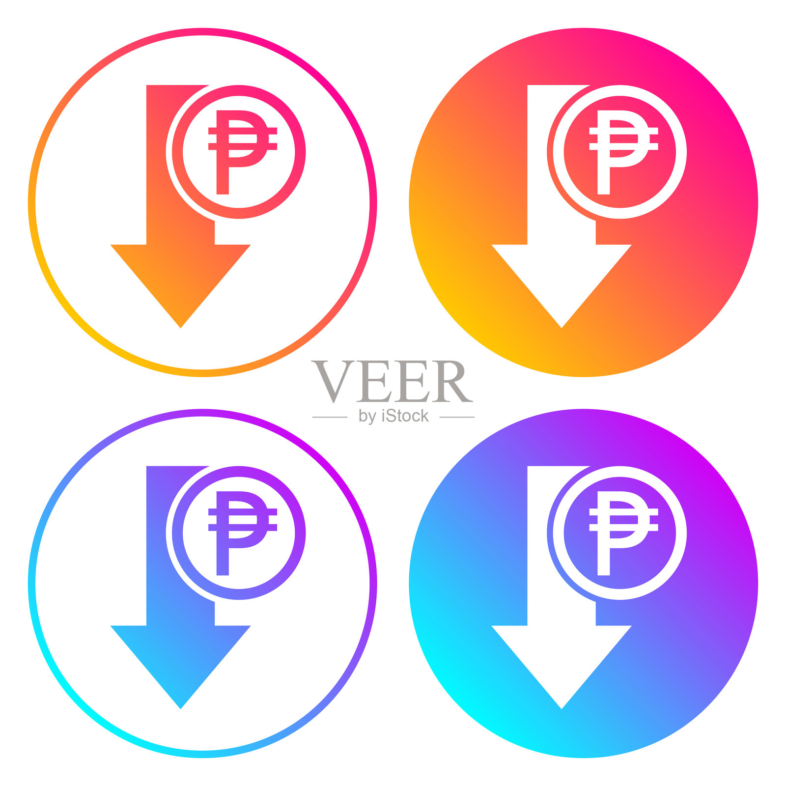 比索贬值。带有渐变色的圆形图标插画图片素材