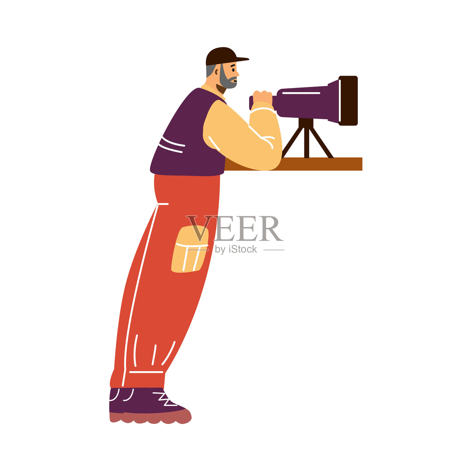 男性角色使用望远镜观察和研究野生动物的插图。插画图片素材
