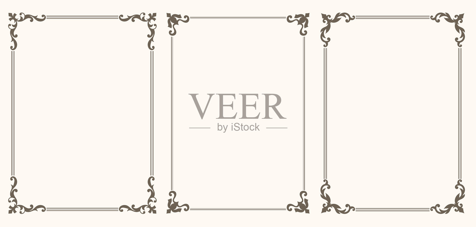 一套装饰性的复古框架和边框集插画图片素材