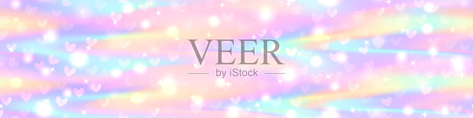 甜美的粉彩糖果独角兽背景,带有心形和闪烁的星星,作为无缝图案插画图片素材