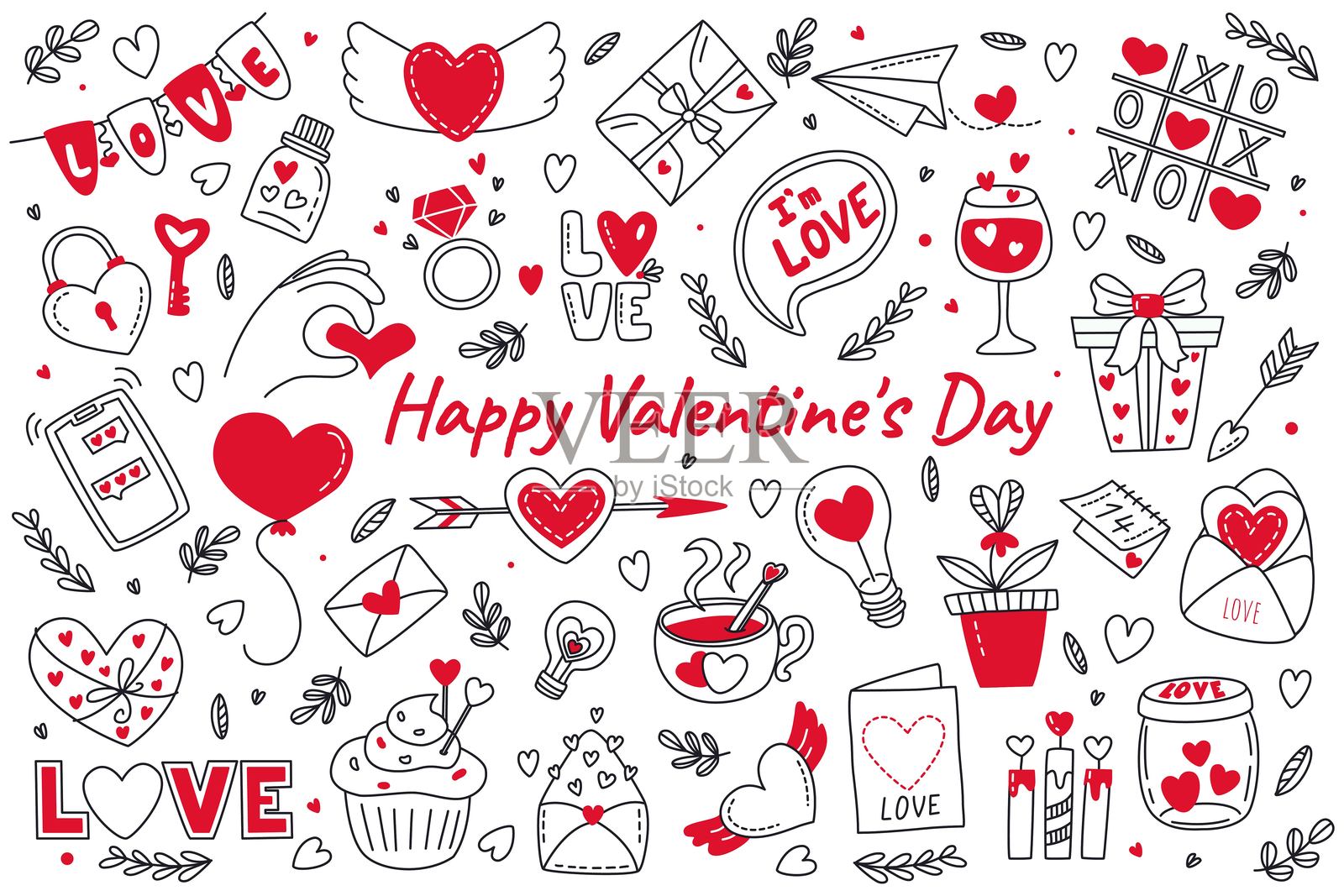 情人节涂鸦套装插画图片素材