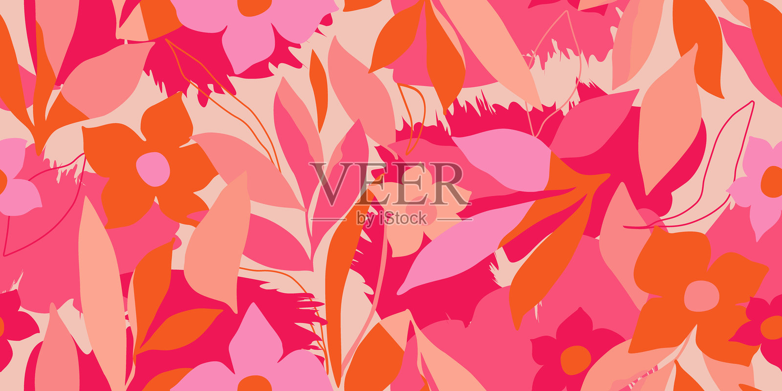 抽象手绘花卉,无缝花卉图案,适用于面料、纺织品、服装、海报、封面、横幅、墙面艺术、家居装饰和背景。矢量插图。插画图片素材