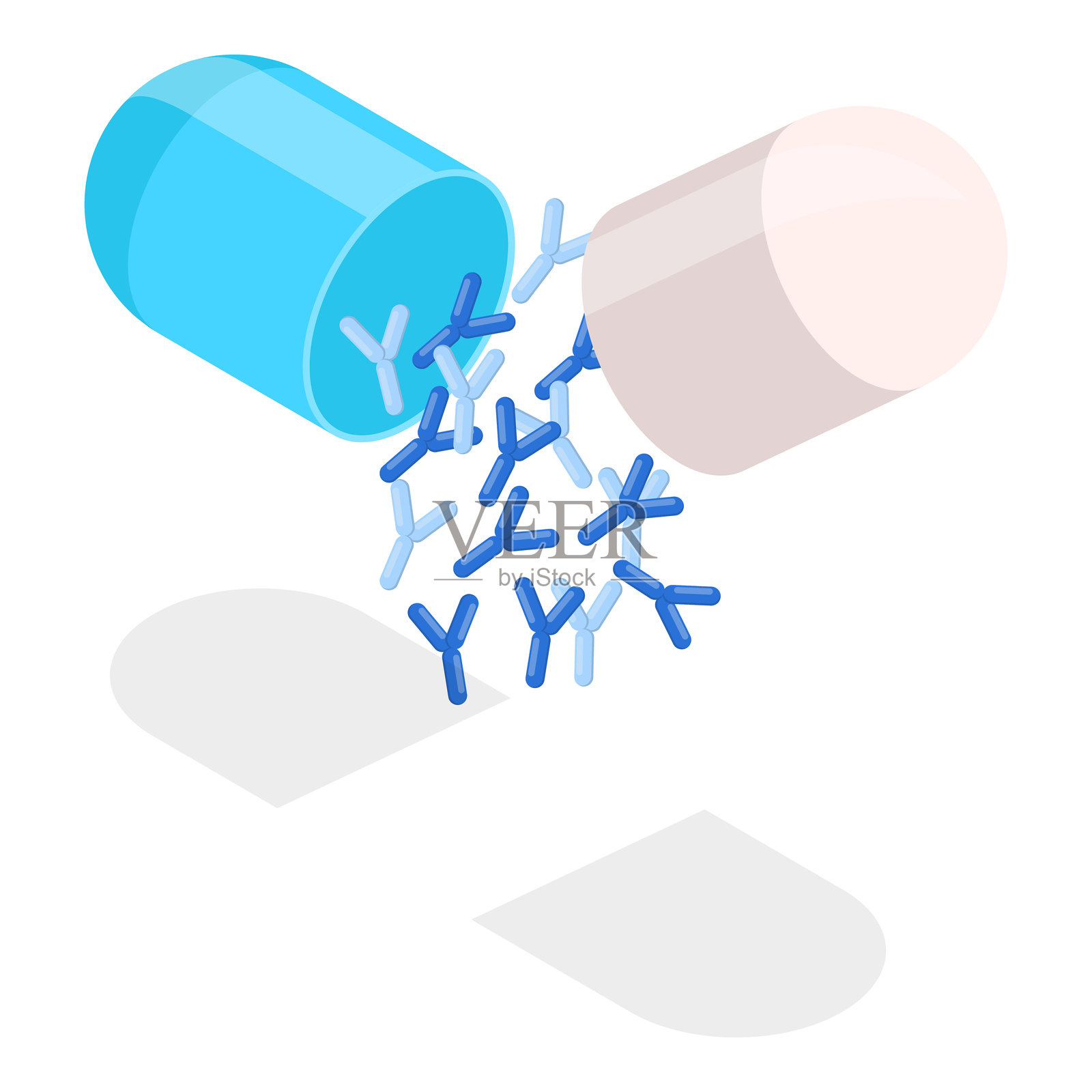 3D等距平面矢量益生菌胶囊套装。项目1插画图片素材