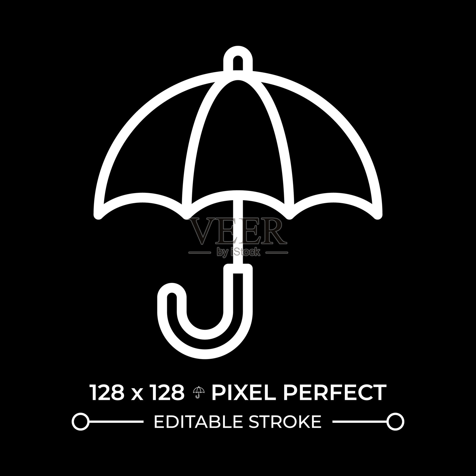 黑暗主题下的白色线性伞图标插画图片素材