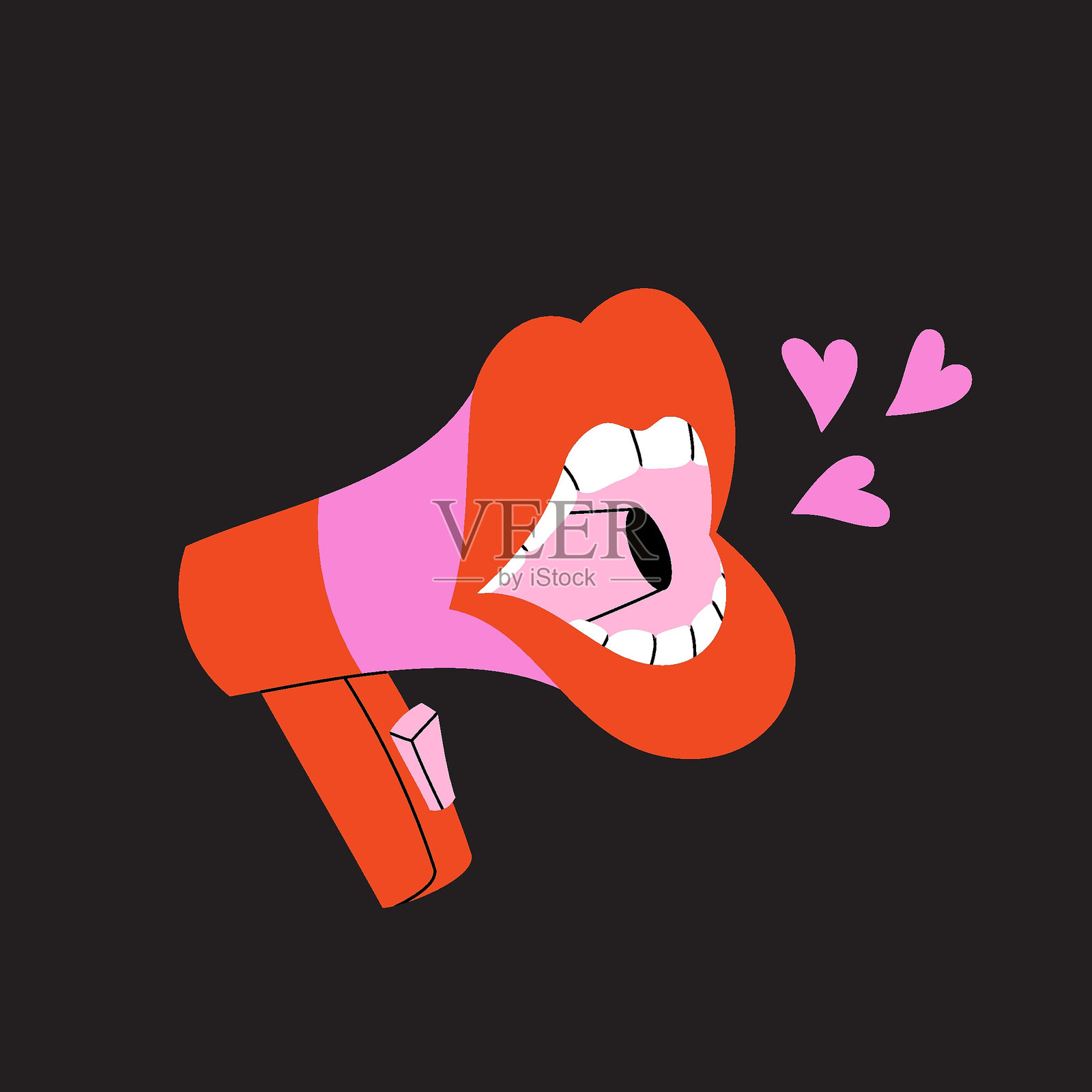 嘴唇形状的扬声器插图。俏皮而大胆的设计,传达沟通和浪漫的主题。插画图片素材