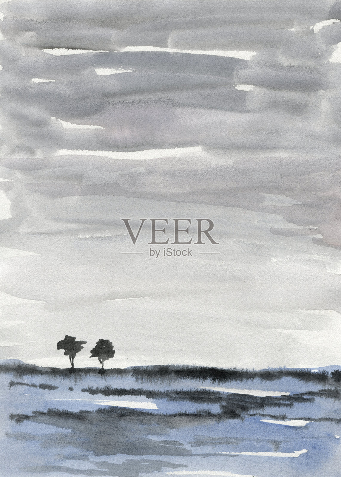 手绘水彩抽象梦幻飘渺的风景,美丽而戏剧性的景色插画图片素材