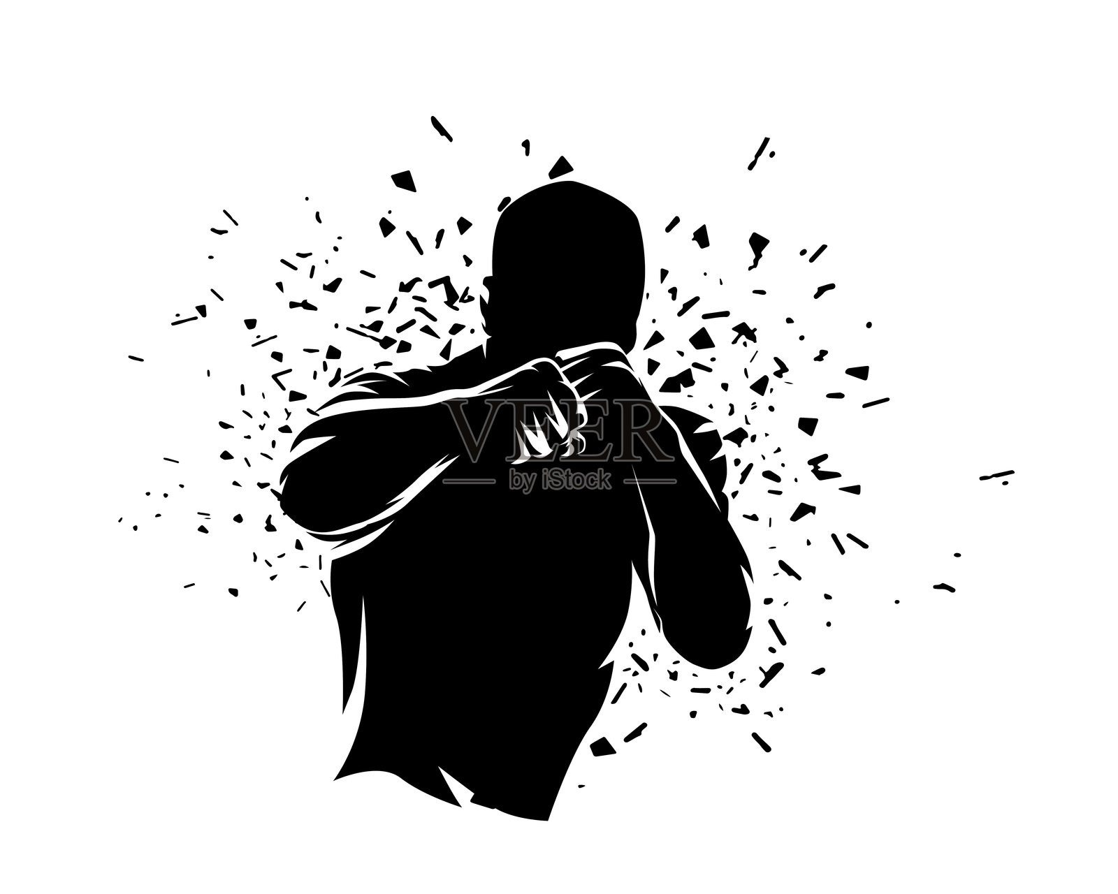 拳击手,磨损风格的孤立矢量剪影插画图片素材