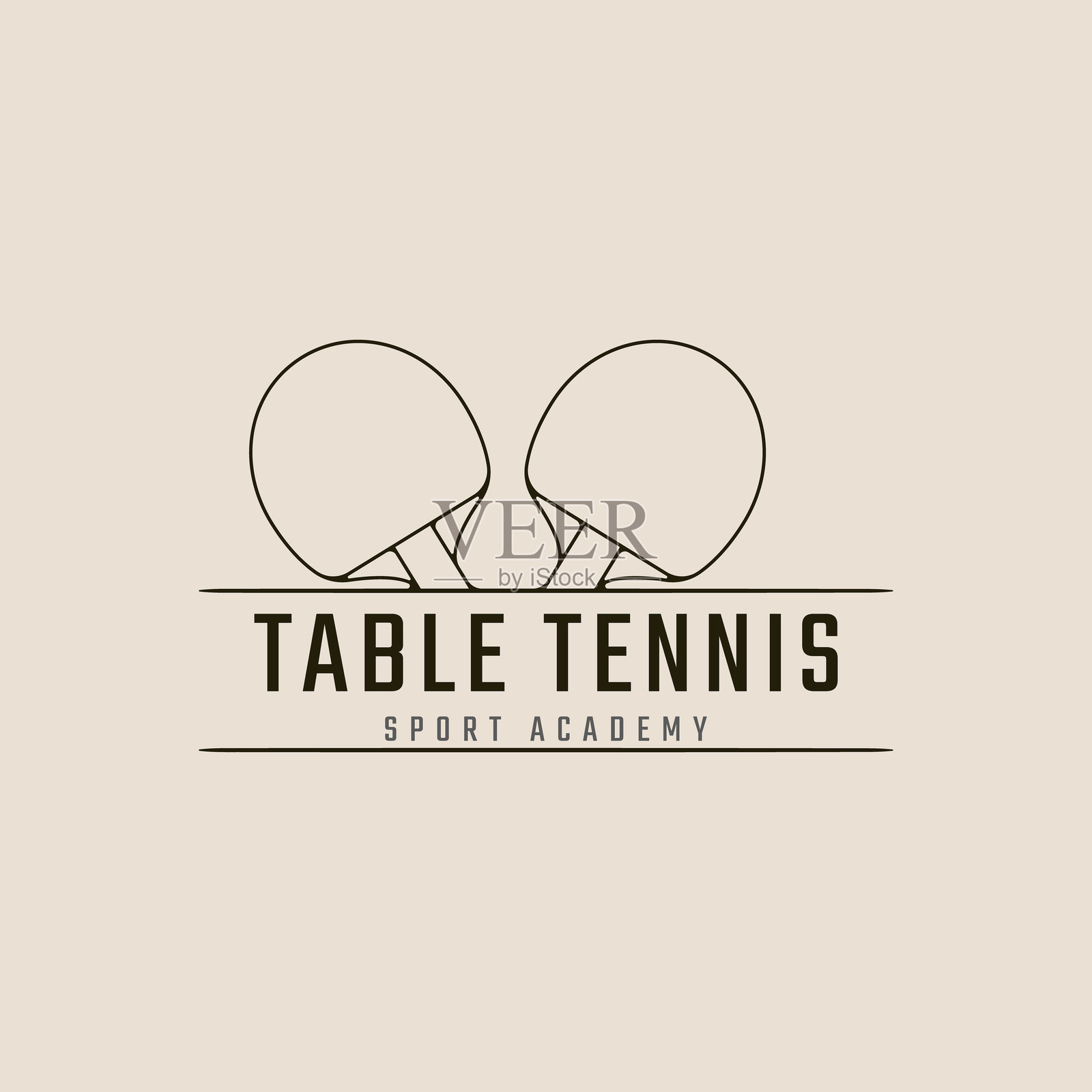 乒乓球线条艺术标志图标和符号,极简风格比赛锦标赛矢量插图设计插画图片素材