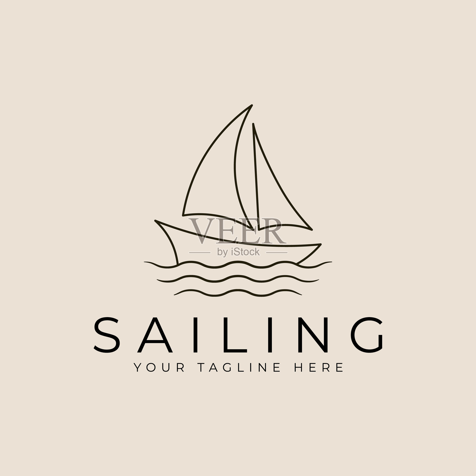 帆船标志,图标,线条艺术标志矢量符号插图插画图片素材