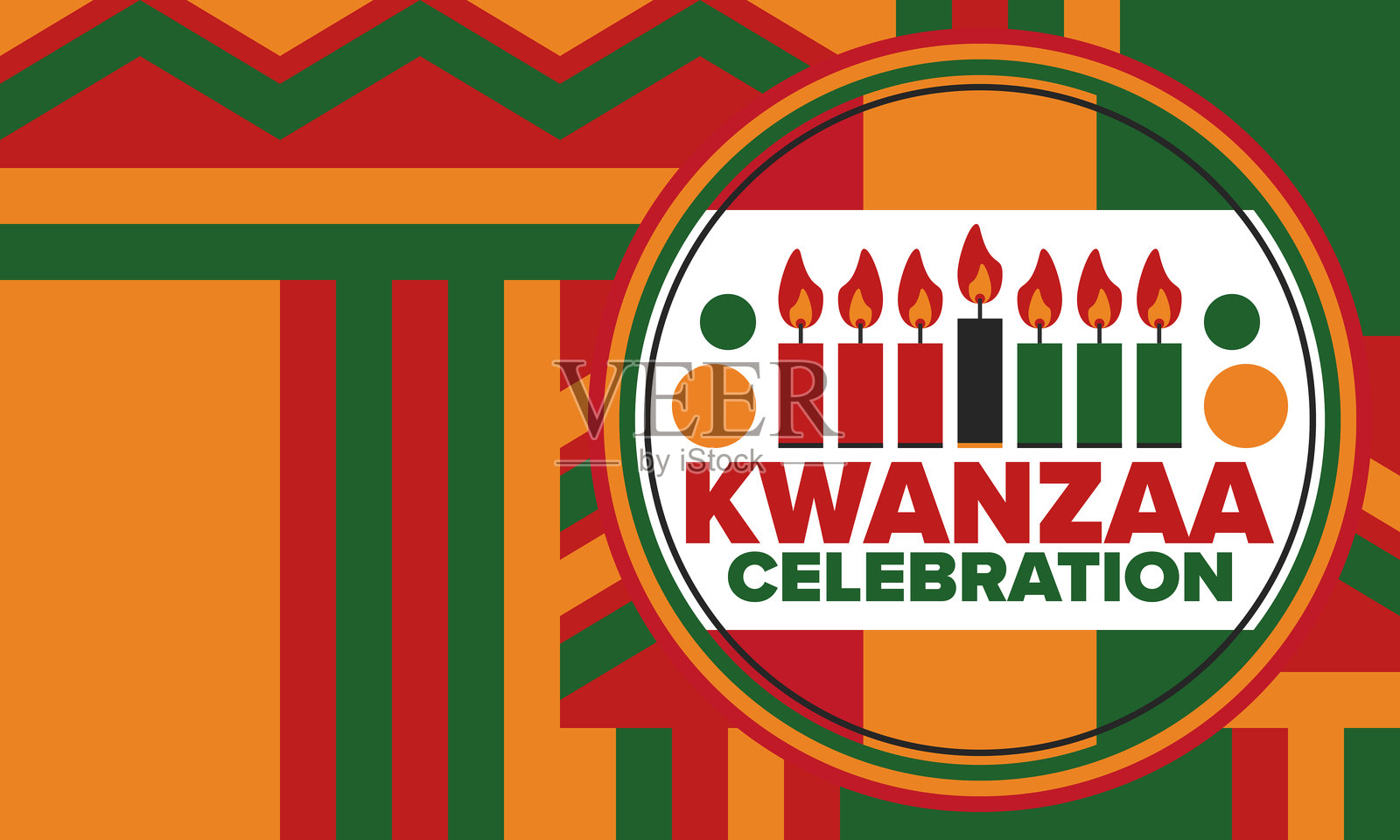 宽扎节快乐庆祝。非洲和非裔美国人文化节日。为期七天的节日,每年从12月26日庆祝到1月1日。黑人历史。海报、卡片、横幅和背景。矢量图。插画图片素材