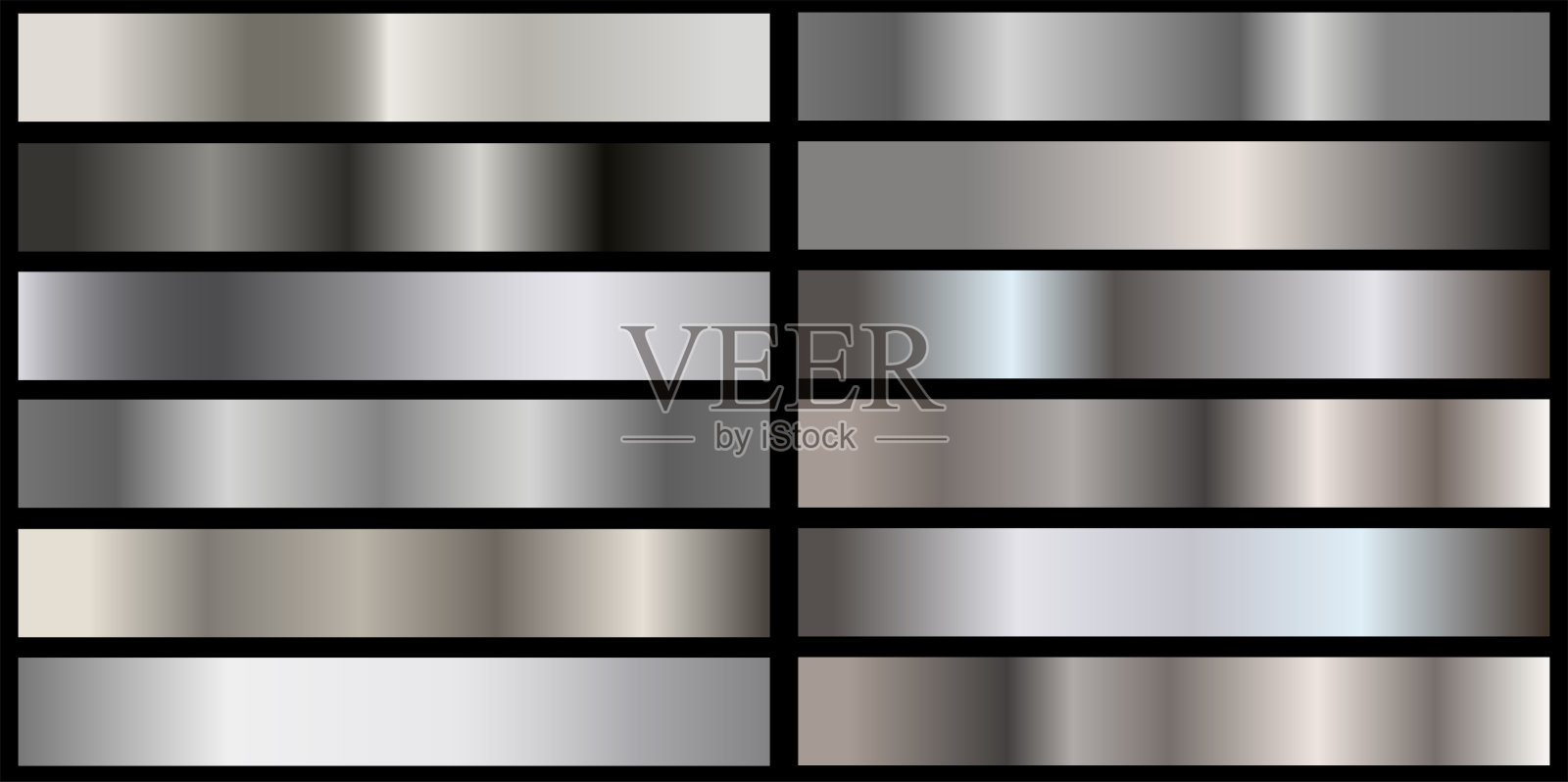 纹理背景集。逼真的银色。渐变网格。插画图片素材