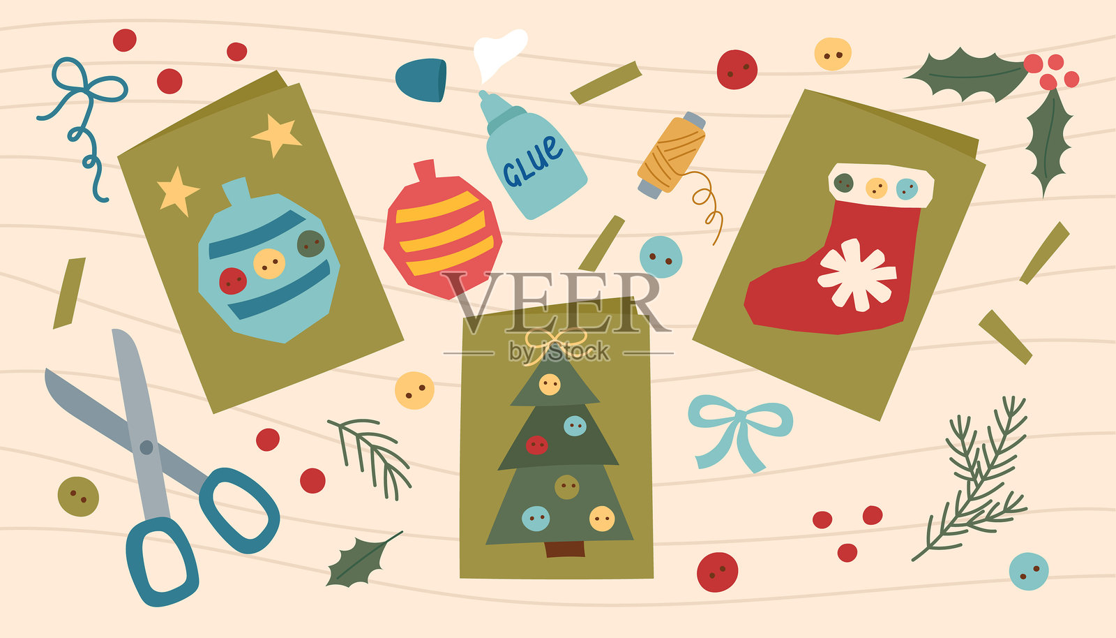 手工制作的圣诞卡片插画图片素材