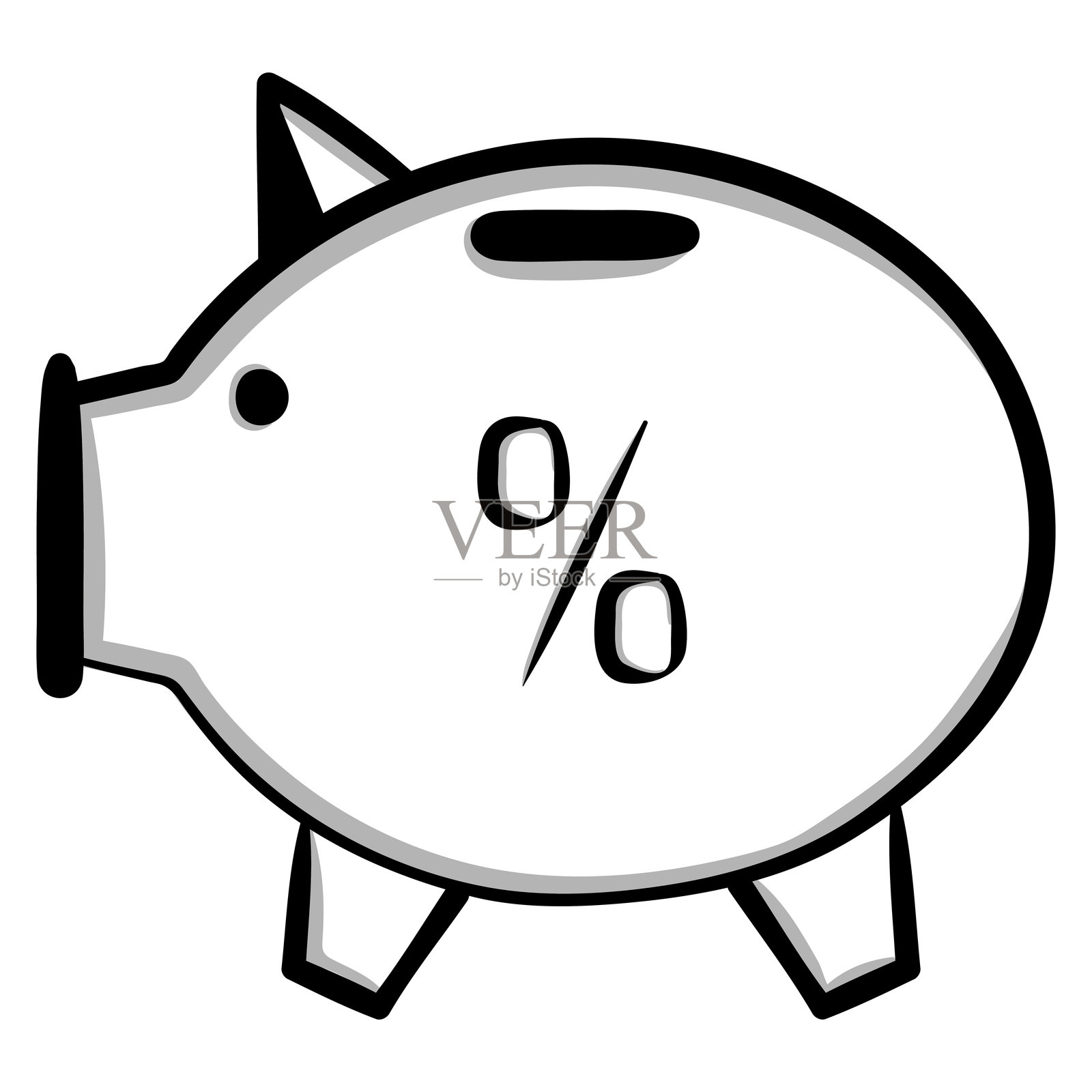 黑白色的储蓄罐图标,带有百分比,矢量图插画图片素材