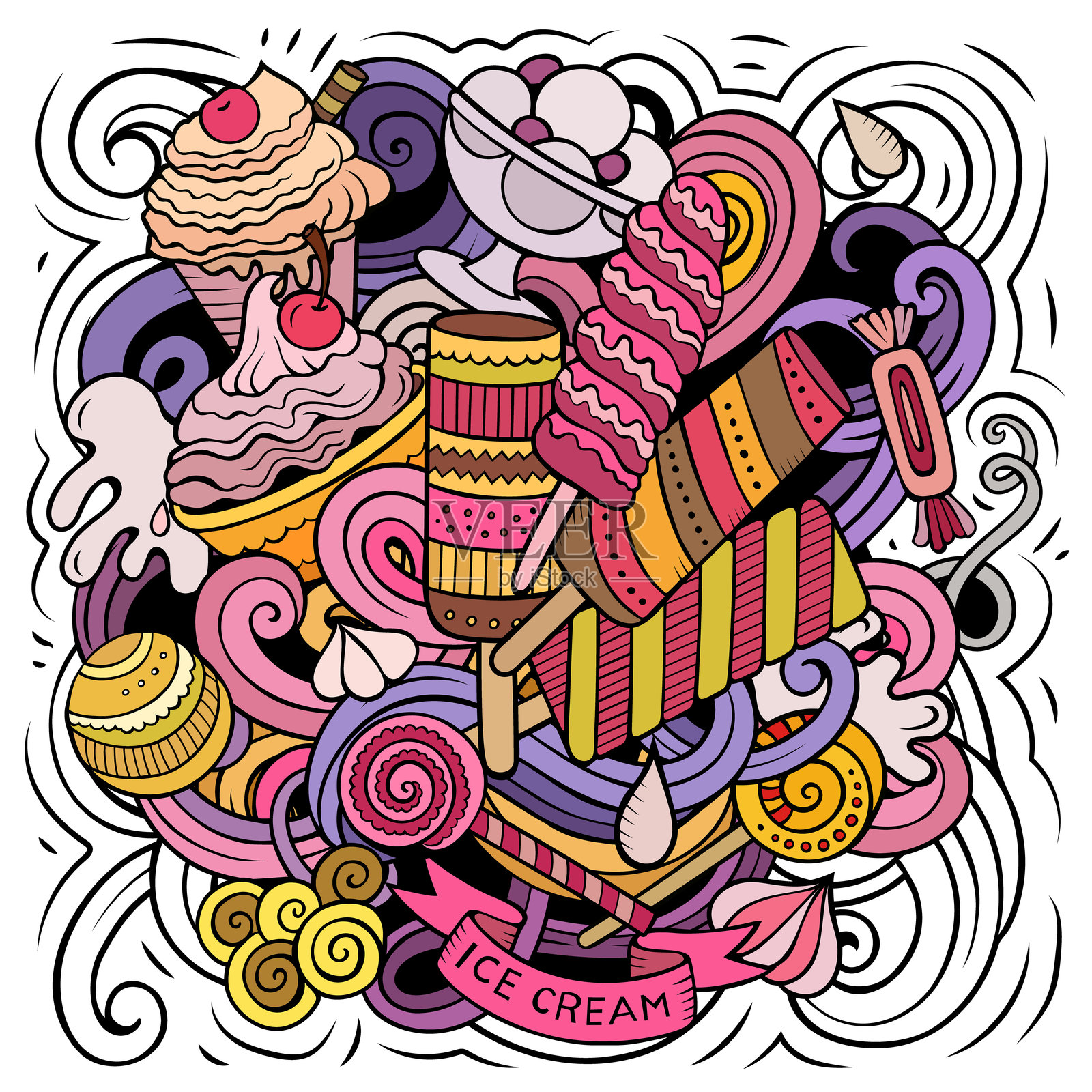 冰淇淋卡通矢量插图插画图片素材