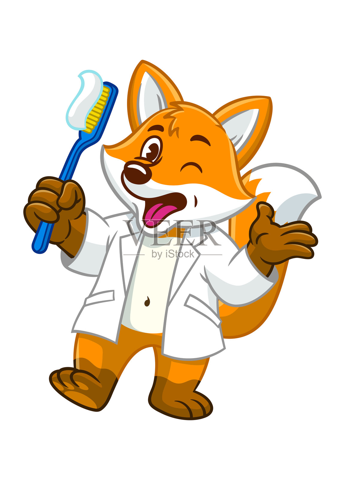快乐的狐狸牙医吉祥物角色插画图片素材