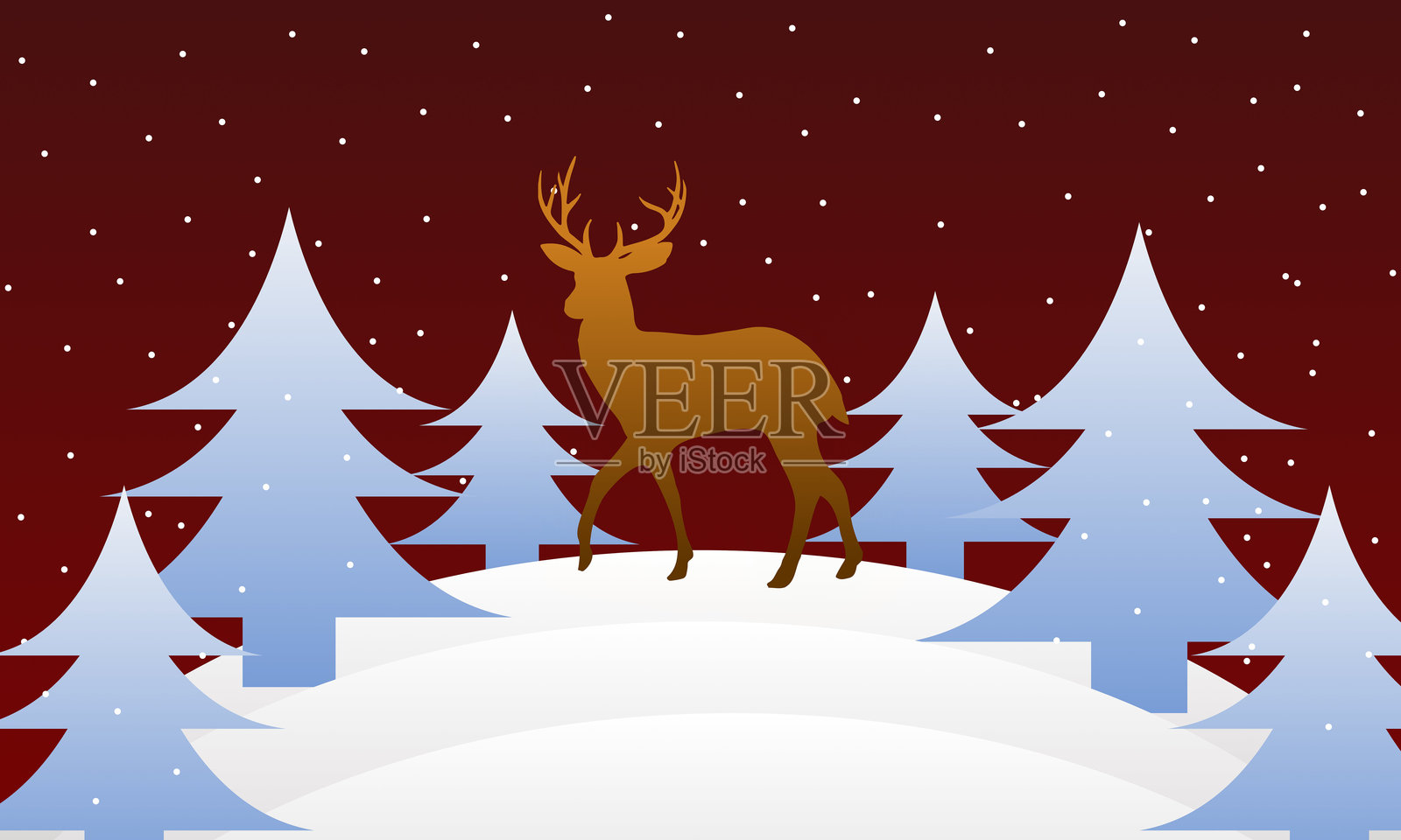 圣诞剪纸矢量横幅设计。带有雪人、鹿、剪纸松树和云朵装饰元素的圣诞快乐和新年祝福文字。冬季圣诞剪纸风格的插图。插画图片素材