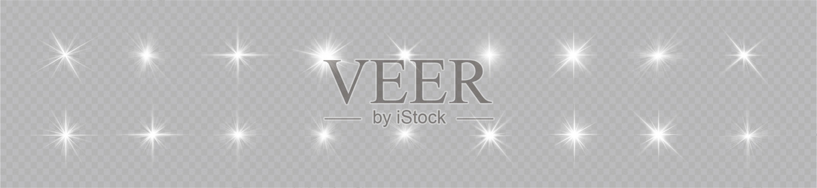 白光星,太阳光线,多彩火花闪烁。插画图片素材