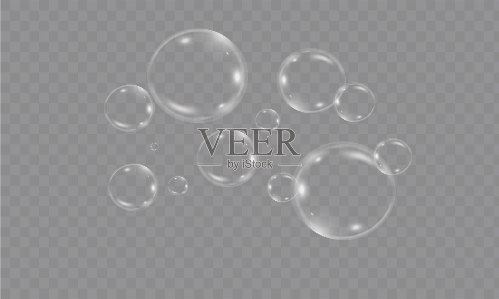 逼真的肥皂泡矢量图,PNG格式,透明背景。下落和飞舞的泡泡效果。玻璃泡泡效果。插画图片素材