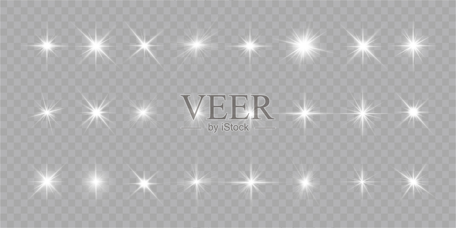 白光星,太阳光线,多彩火花闪烁。插画图片素材