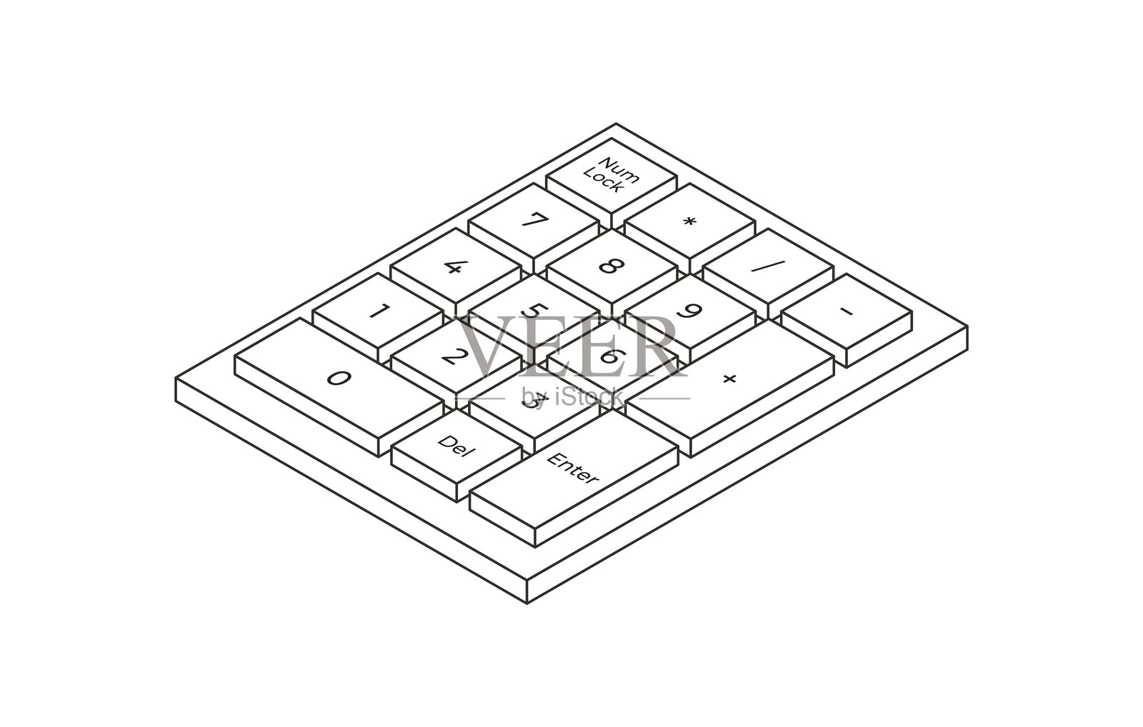 极简体积风格的等距数字键盘,带有字母轮廓插画图片素材
