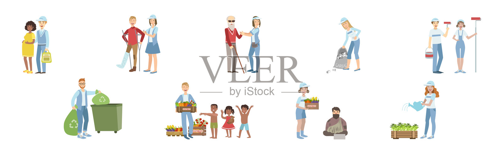 志愿者角色提供帮助和支持矢量图集插画图片素材