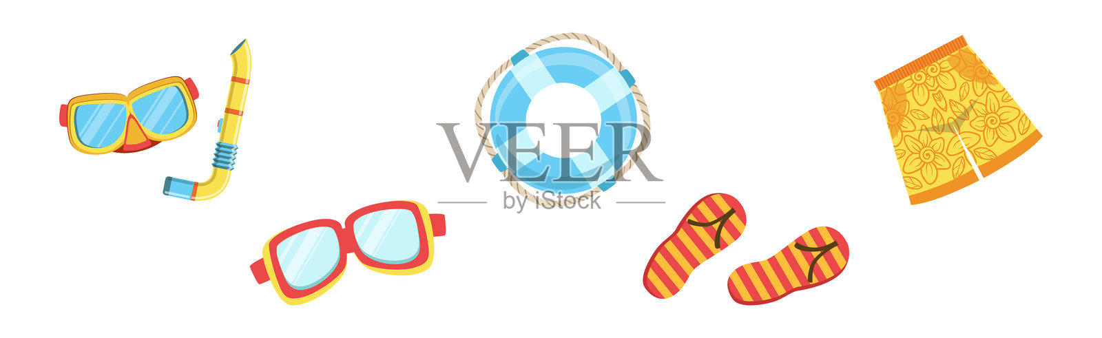 热带夏威夷度假元素和物体矢量集合插画图片素材