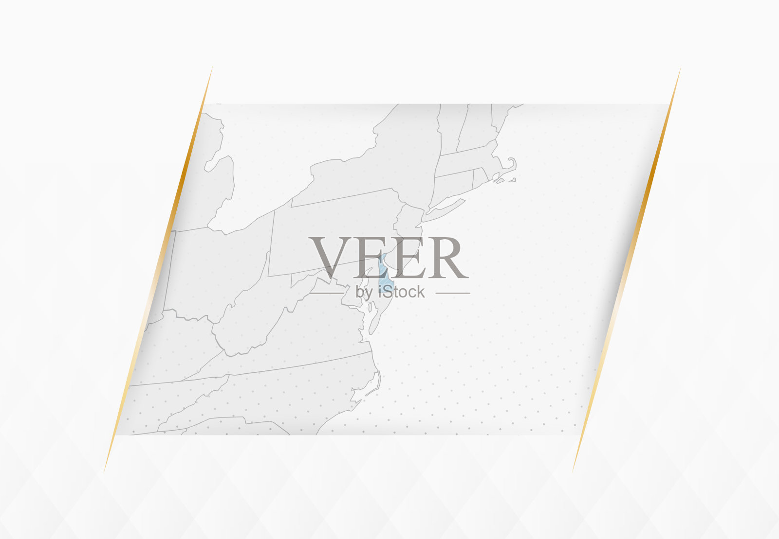 蓝色的特拉华州地图,配有金色边框装饰。现代矢量特拉华州地图。插画图片素材