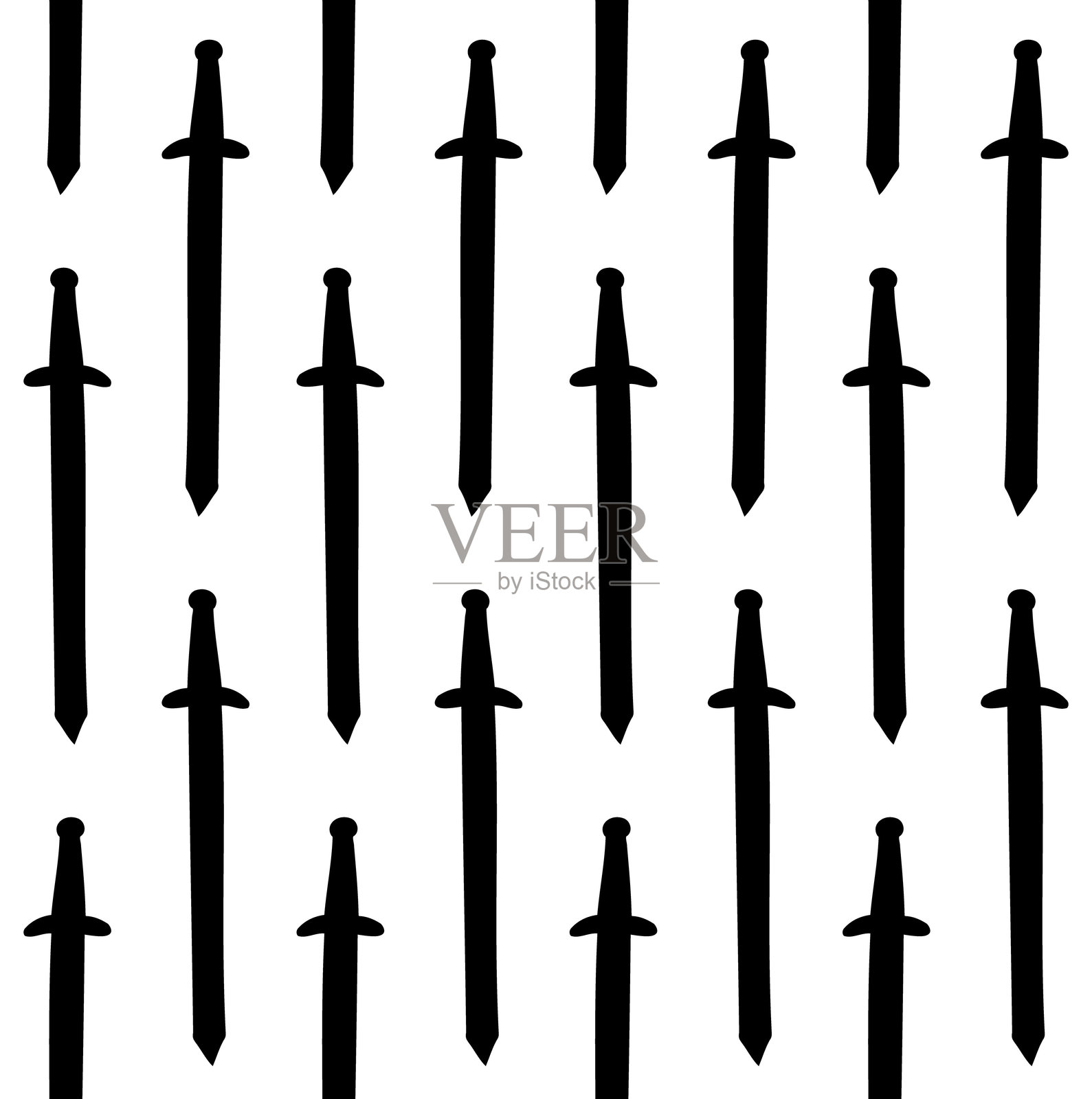 手绘涂鸦风格的剑轮廓无缝图案插画图片素材