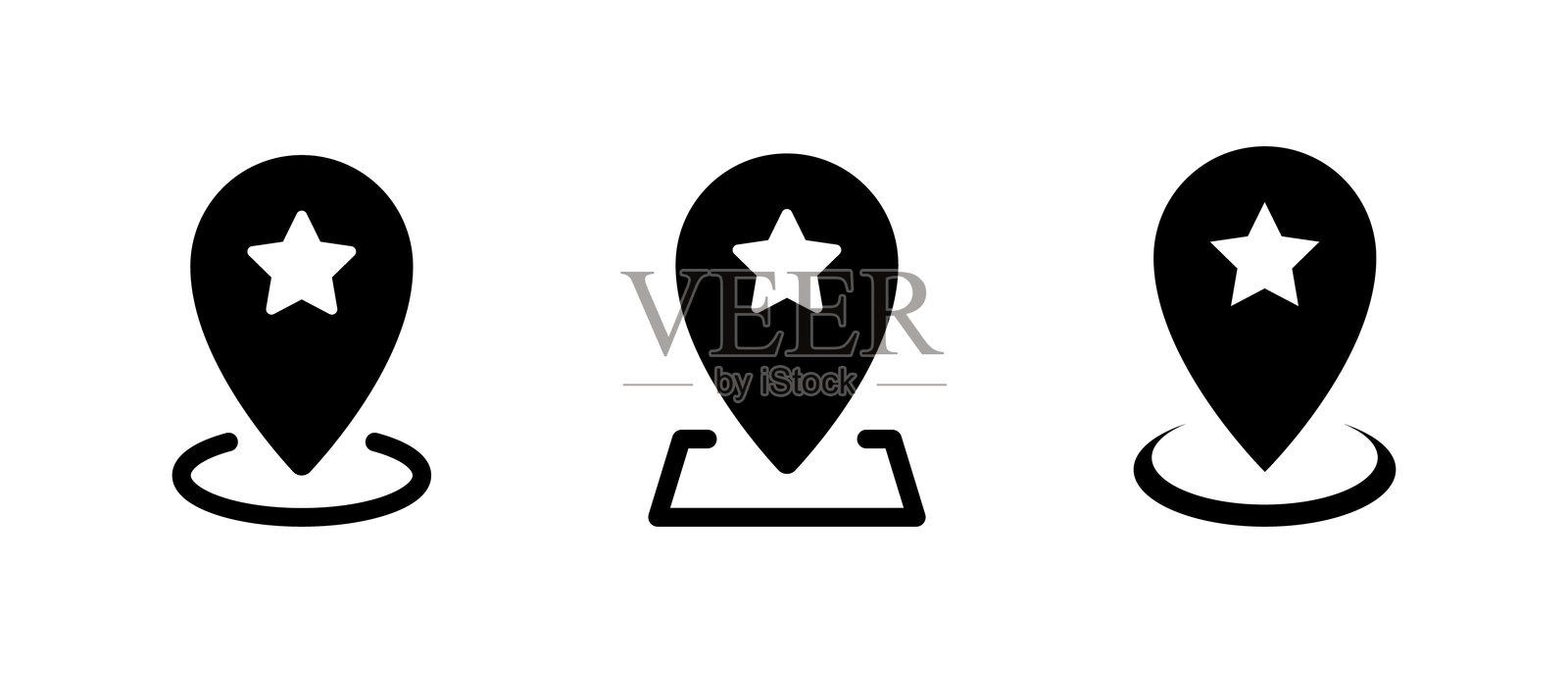 带星形图标的地图图钉。最爱的地方标志符号插画图片素材