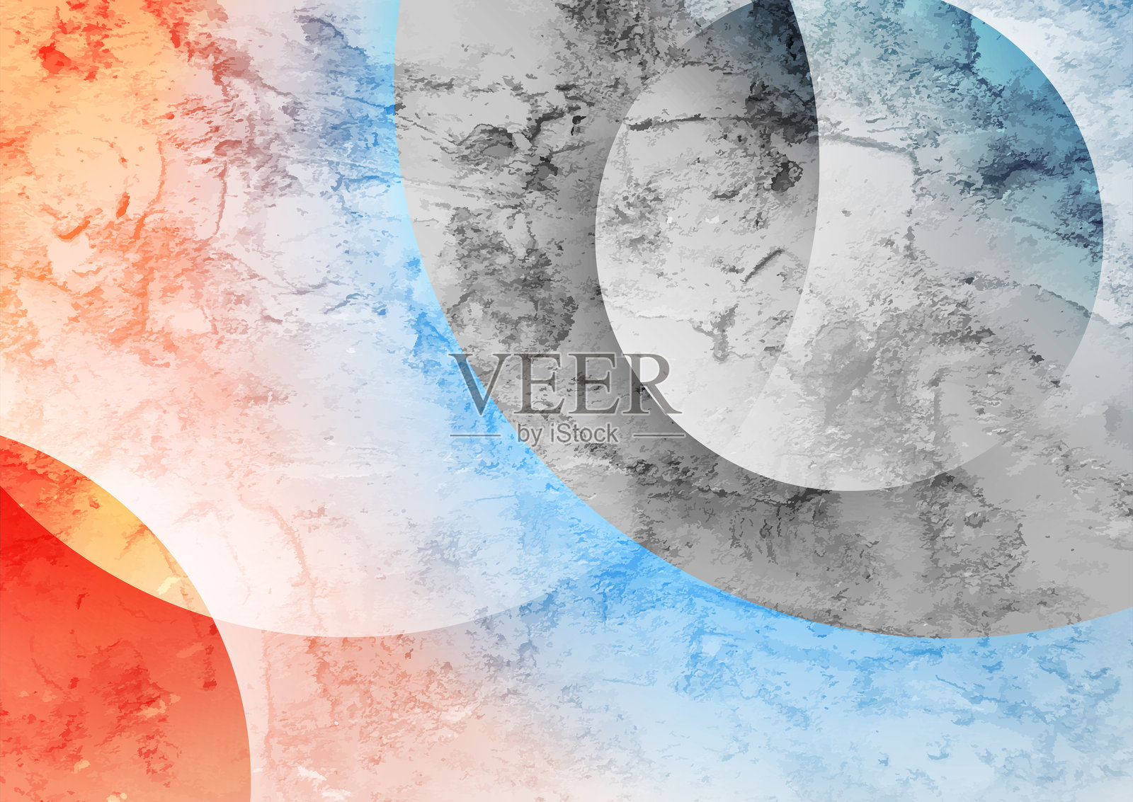 蓝色、灰色和橙色的磨损几何科技背景,带有光泽的圆圈插画图片素材