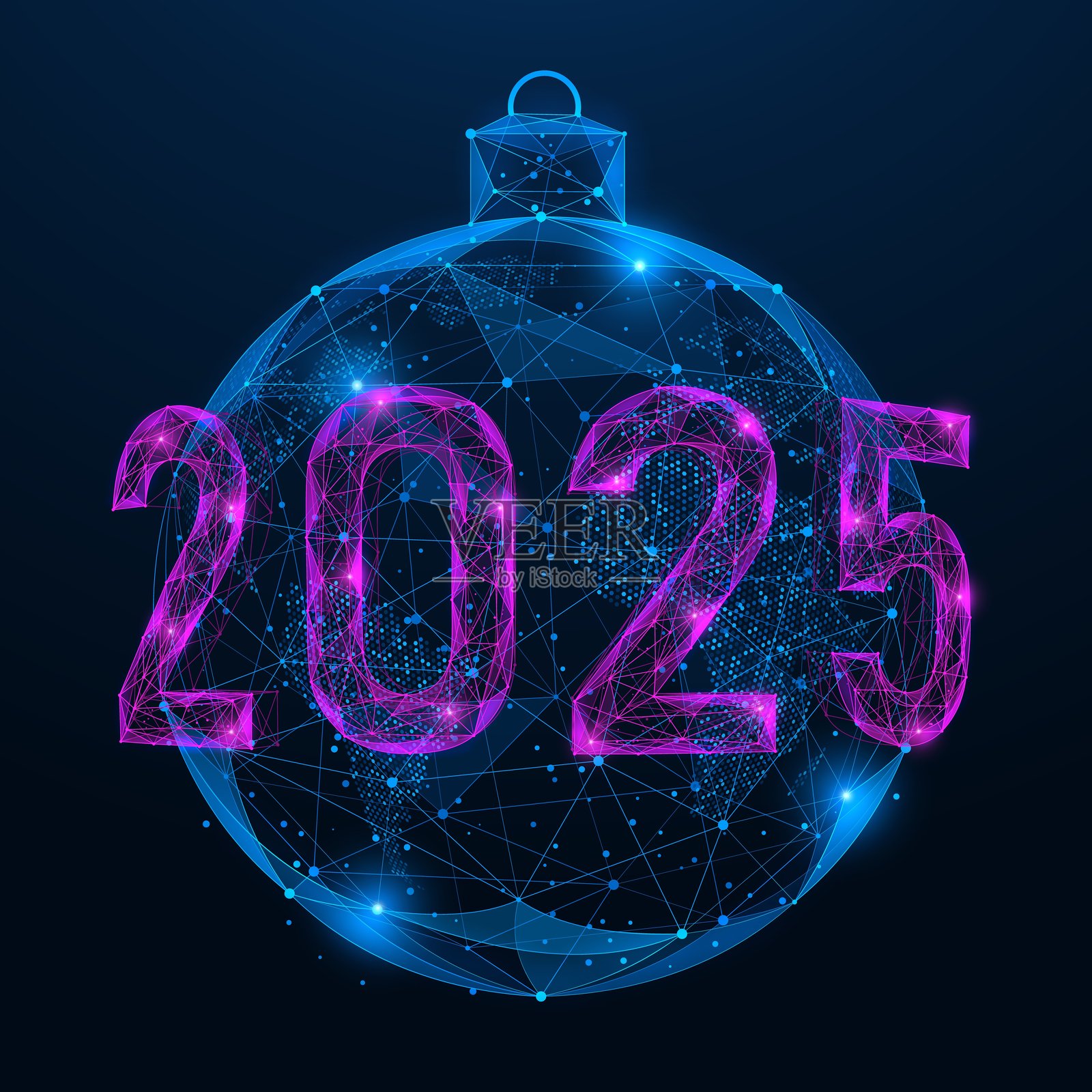 2025年新年快乐,地球以圣诞球的形式呈现。插画图片素材