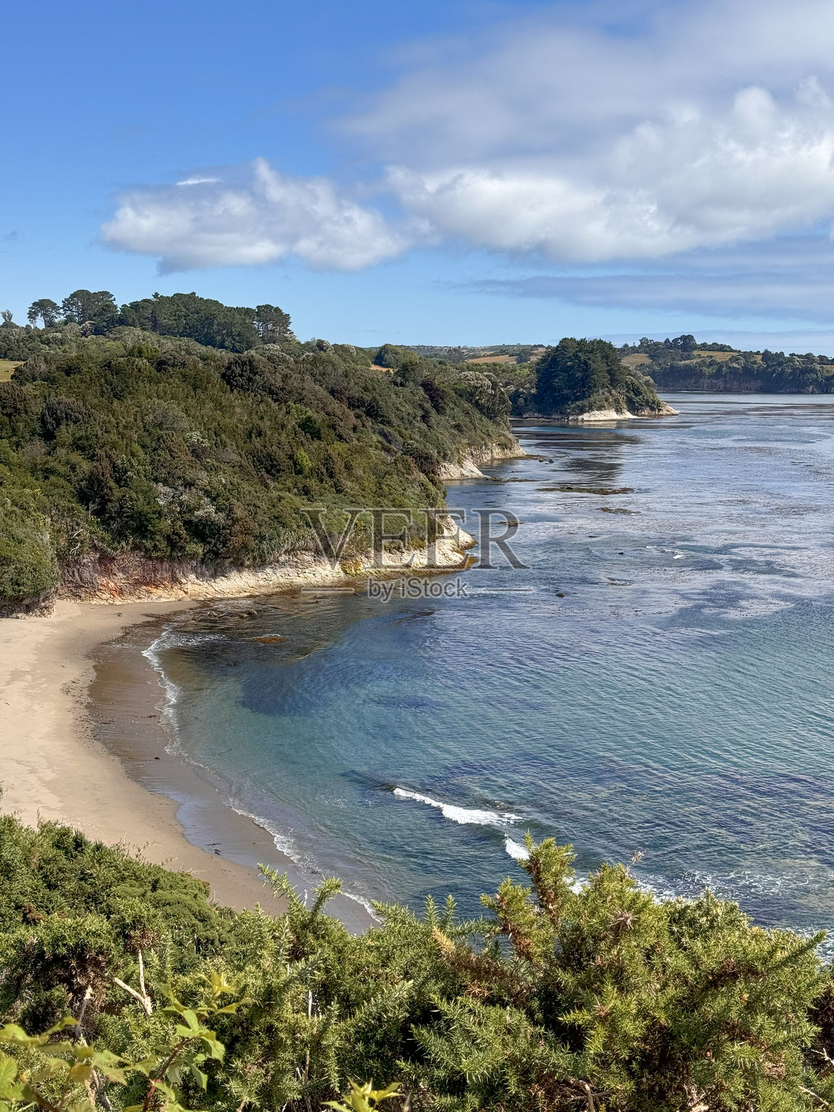 智利奇洛埃的悬崖和沙滩小湾照片摄影图片