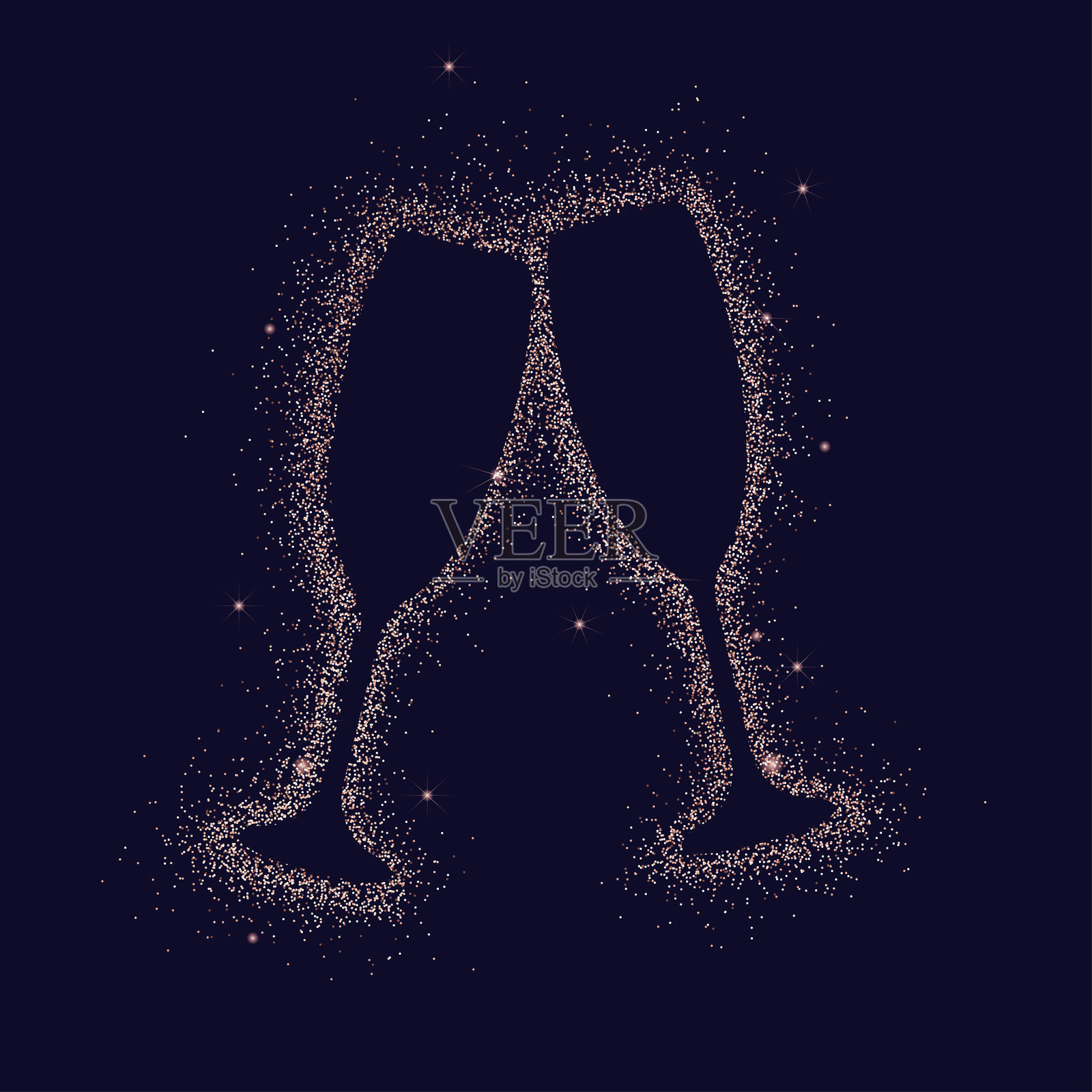 金色闪耀的香槟杯。新年和圣诞卡片装饰品插画图片素材